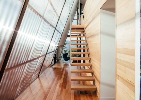 a wooden staircase in a house