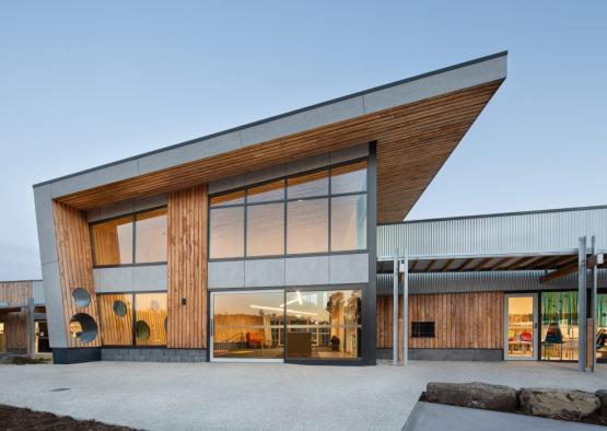 a building with a triangular roof