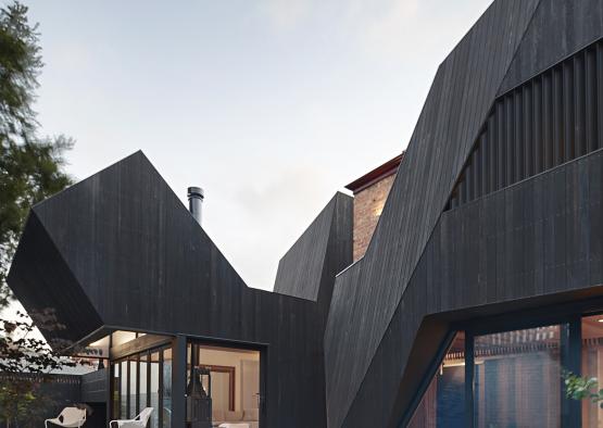 a house with a large glass door