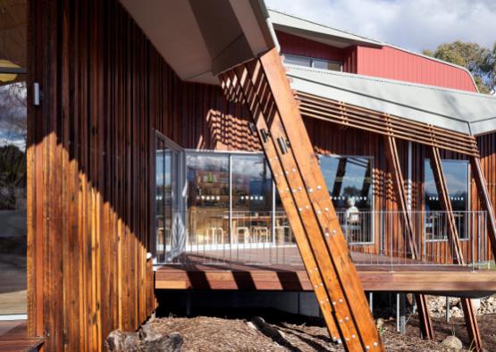 a wooden ladder on a building