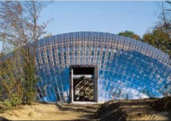 a glass dome with a door