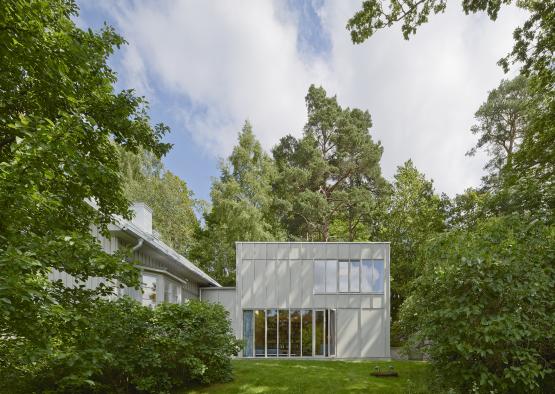 a house with trees around it