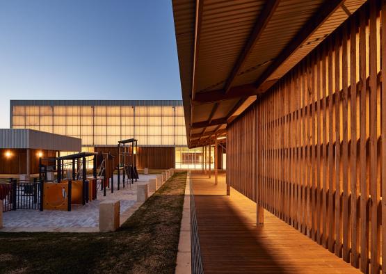 a building with a playground