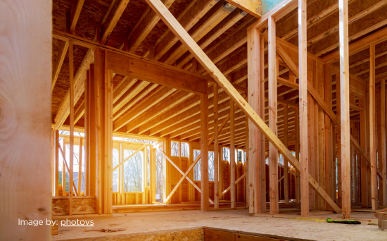 Photo of sun shining through timber framed house. Photo by: photovs